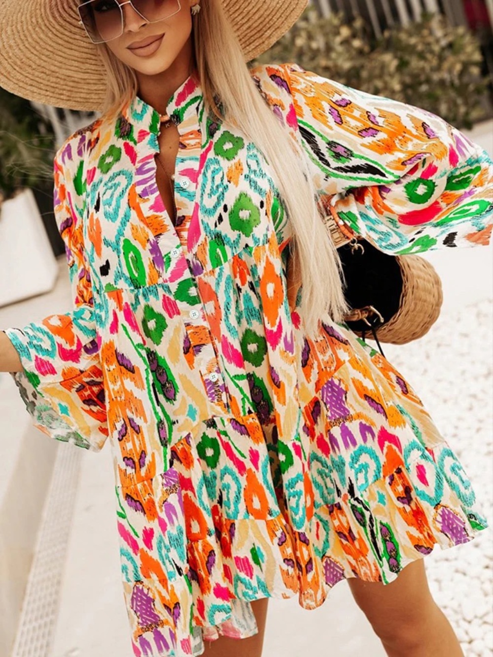 NWT Bright Multicolor Printed Tiered Dress
